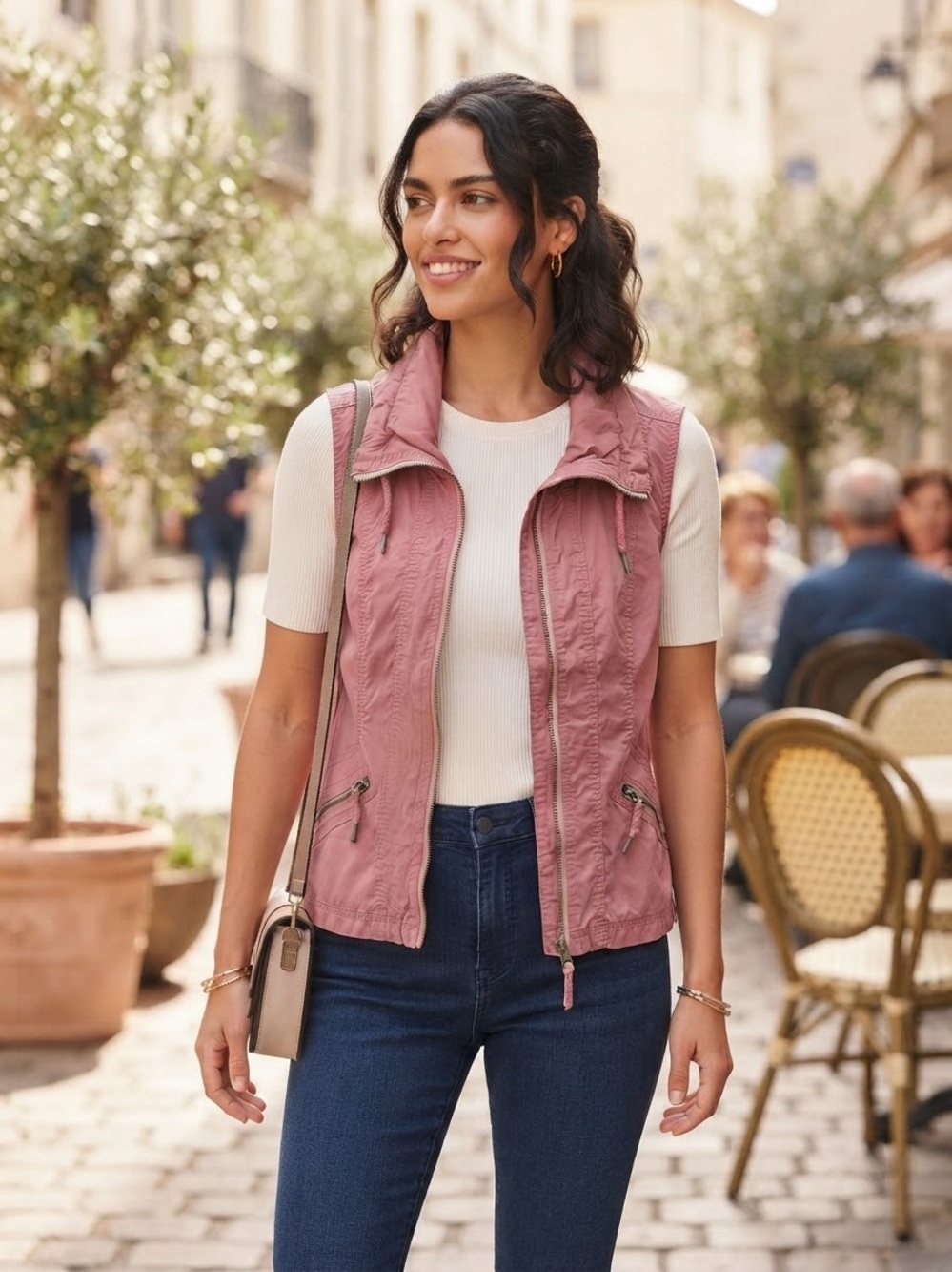 Cecil Dusty Rose Pink 100% Cotton Utility Vest Jacket Pocket Utility Gorpcore L